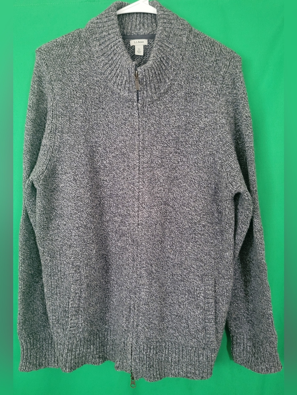L.L. Bean Men's Heather Gray Full-Zip Sweater XL Jacket 100% Lambs Wool Zip-up